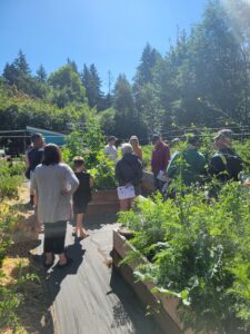 Class at raised bed garden.
